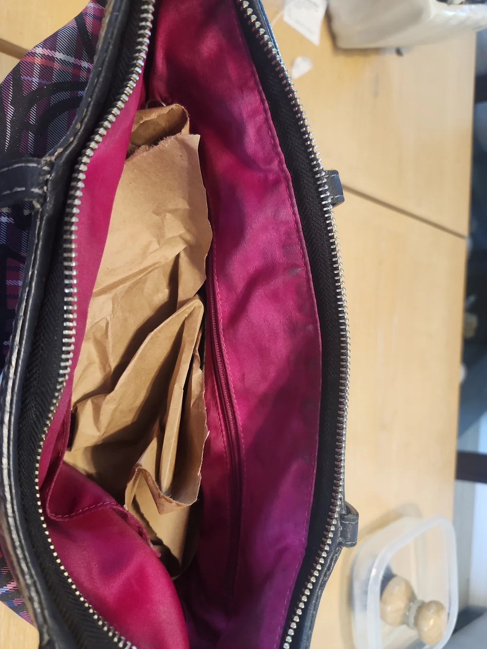 Coach Purple Pink Plaid Tote with Signature Circle Logo